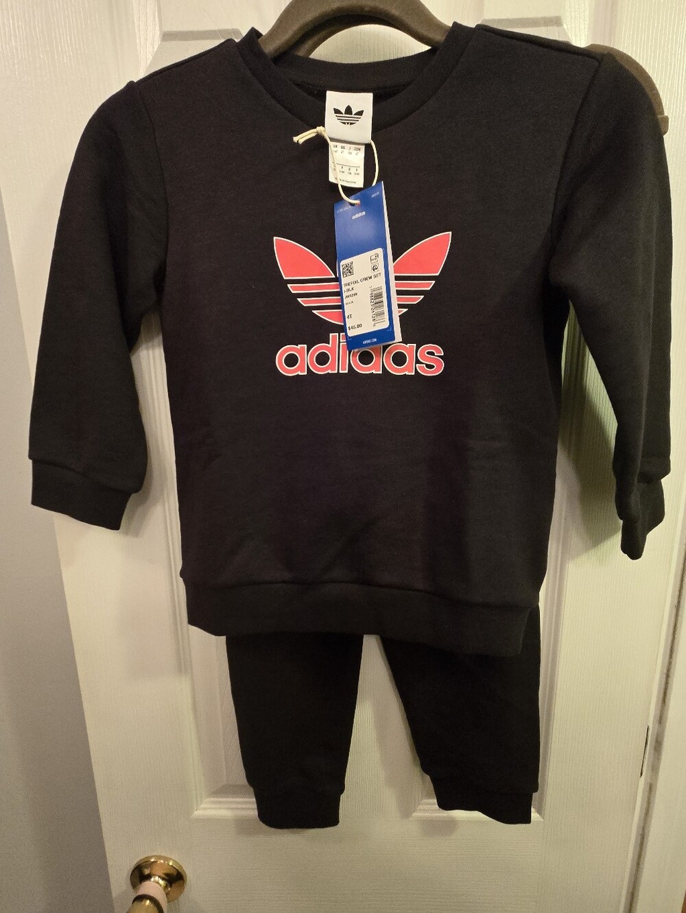 Adidas Originals Toddler 2-Piece Trefoil Crew Sweatshirt Jogger Set Black Red 4T